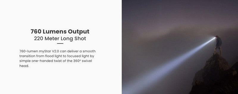 Nextorch myStar V2.0 - 760 Lumens - lampe frontale rechargeable Focusable  NYCTALOPE  