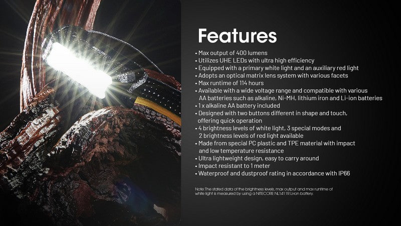 Lampe Frontale Nitecore HA15 UHE – 400 Lumens – Lumière rouge - NYCTALOPE