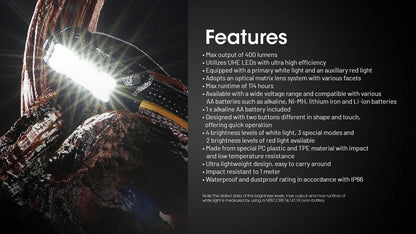 Lampe Frontale Nitecore HA15 UHE – 400 Lumens – Lumière rouge - NYCTALOPE