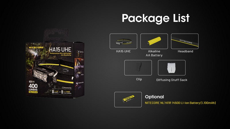 Lampe Frontale Nitecore HA15 UHE – 400 Lumens – Lumière rouge - NYCTALOPE