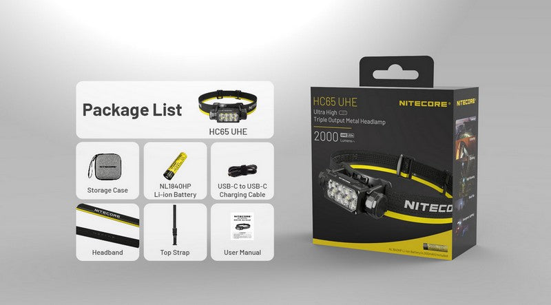 Lampe frontale Nitecore HC65 UHE - 2000 Lumens - Rechargeable USB-C - Lumière rouge  NYCTALOPE  