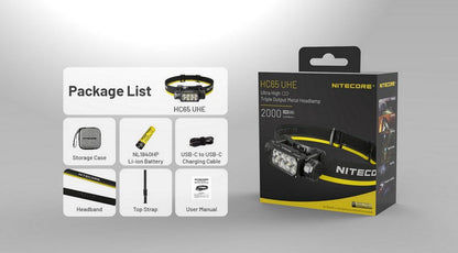 Lampe frontale Nitecore HC65 UHE - 2000 Lumens - Rechargeable USB-C - Lumière rouge  NYCTALOPE  