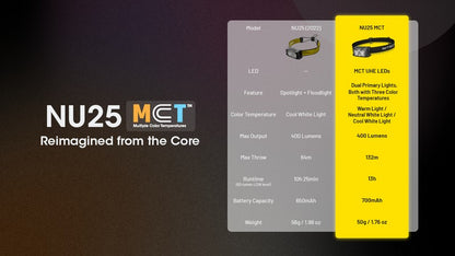 Lampe Frontale Nitecore NU25 MCT – 400 Lumens rechargeable - NYCTALOPE