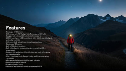 Lampe Frontale Nitecore NU25 MCT – 400 Lumens rechargeable - NYCTALOPE