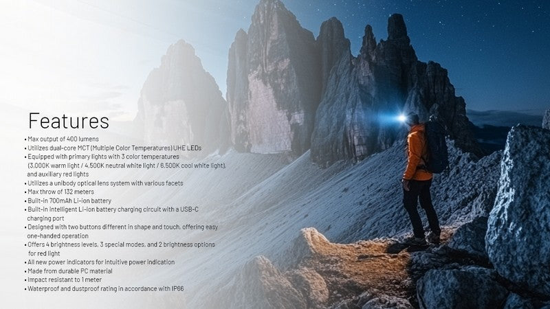 Lampe Frontale Nitecore NU25 MCT UL – 400 Lumens - NYCTALOPE