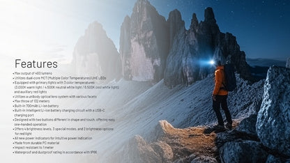 Lampe Frontale Nitecore NU25 MCT UL – 400 Lumens - NYCTALOPE