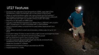 Lampe Frontale Nitecore UT27 NEW – 800 Lumens - Blanche  NYCTALOPE  