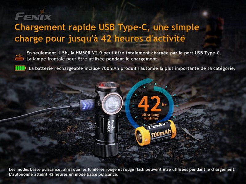 Lampe Frontale Fenix HM50R V2.0 - 700 Lumens - Rechargeable USB-C  NYCTALOPE  