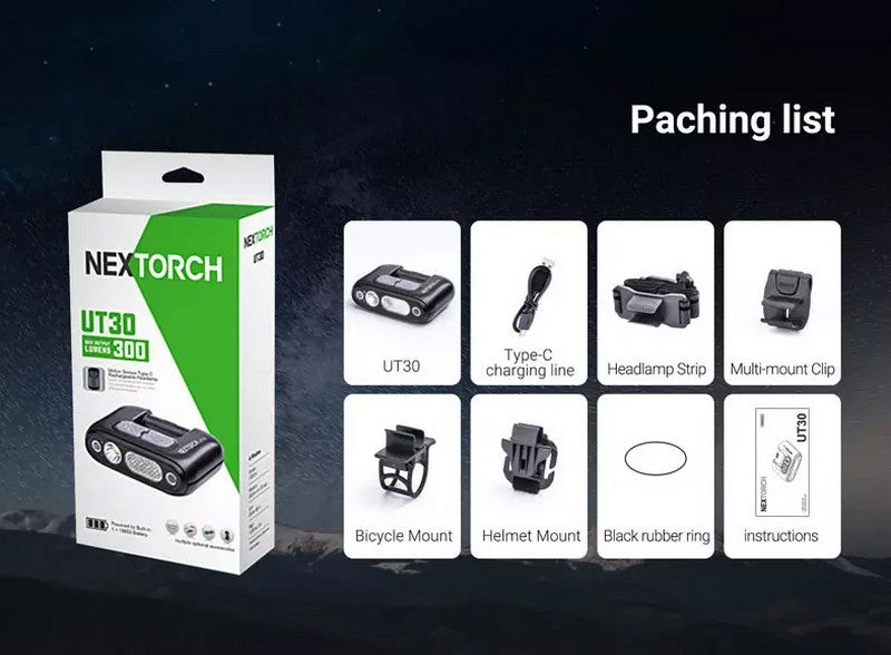 Lampe Multifonction Nextorch UT30 - 320 Lumens - lumière rouge intégrée - KIT Frontale - NYCTALOPE