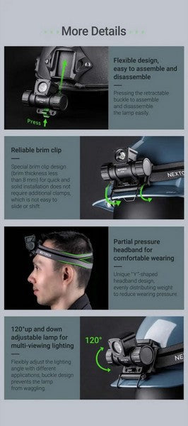 Lampe frontale Nextorch oStar - 500 Lumens - multifonctions pour casque de chantier et tactique  NYCTALOPE  