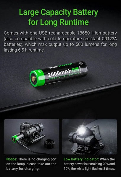 Lampe frontale Nextorch oStar - 500 Lumens - multifonctions pour casque de chantier et tactique  NYCTALOPE  