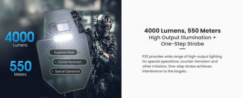 Lampe Tactique Nextorch P20 - 4000 Lumens - phare pour bouclier balistique  NYCTALOPE  