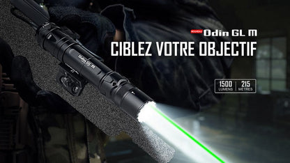 Lampe Torche Olight Odin GL - 1500 Lumens - Fixation Picatanny et Switch - Laser Vert  NYCTALOPE  
