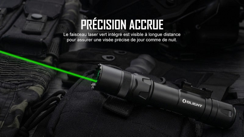 Lampe Torche Olight Odin GL - 1500 Lumens - Fixation Picatanny et Switch - Laser Vert  NYCTALOPE  