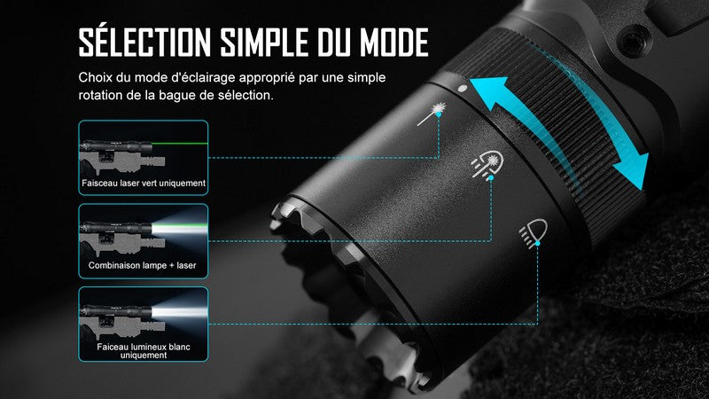 Lampe Torche Olight Odin GL - 1500 Lumens - Fixation Picatanny et Switch - Laser Vert  NYCTALOPE  