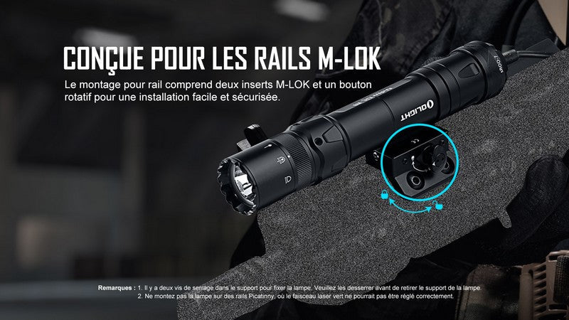 Lampe Torche Olight Odin GL - 1500 Lumens - Fixation Picatanny et Switch - Laser Vert  NYCTALOPE  