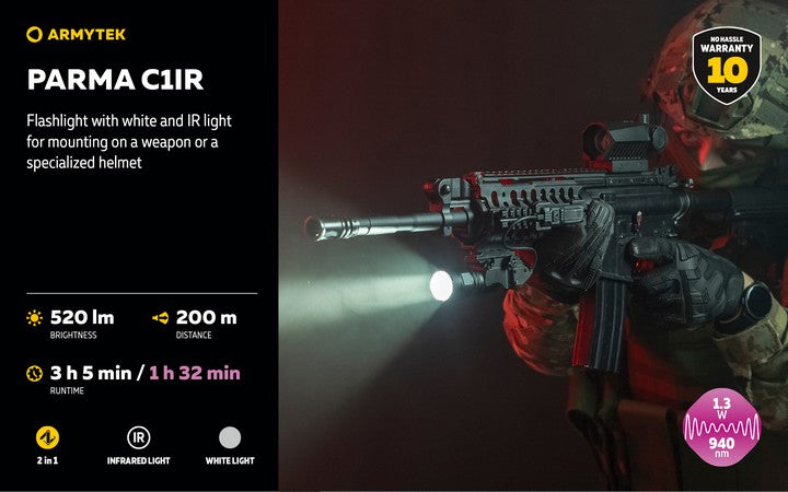 Armytek Parma C1IR- Lampe tactique blanche et infrarouge pour arme ou casque