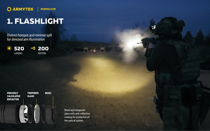Armytek Parma C1IR- Lampe tactique blanche et infrarouge pour arme ou casque