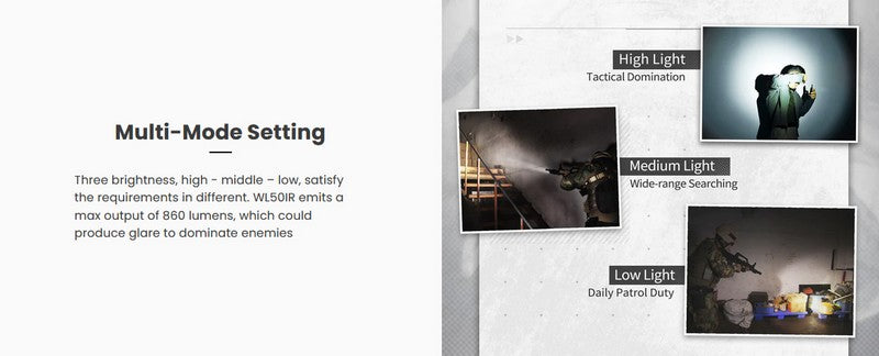 Lampe arme à feu Nextorch WL50iR - 860Lumens - Infra rouge - Fixation sur rail picatinny  NYCTALOPE  