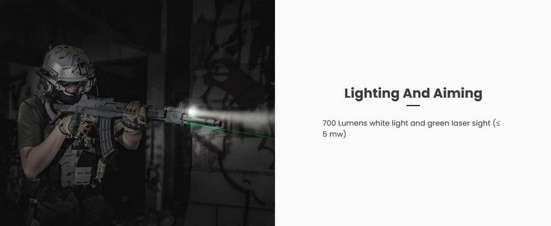 Lampe arme à feu Nextorch WL60 - 700Lumens - laser vert - Fixation sur rail  NYCTALOPE  