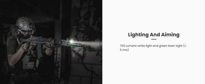 Lampe arme à feu Nextorch WL60 - 700Lumens - laser vert - Fixation sur rail  NYCTALOPE  