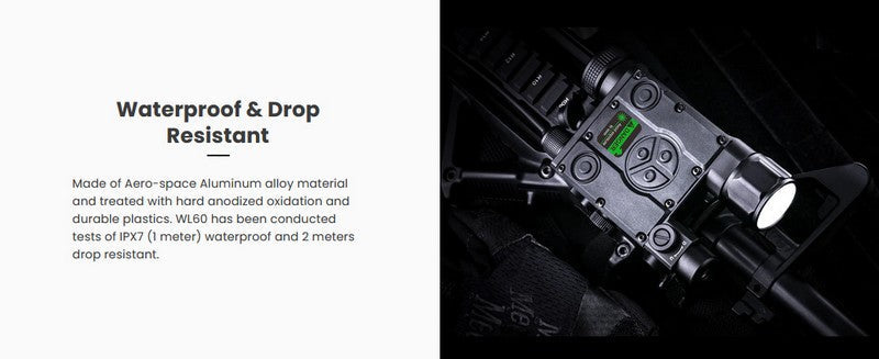 Lampe arme à feu Nextorch WL60 - 700Lumens - laser vert - Fixation sur rail  NYCTALOPE  