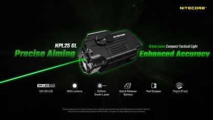 Lampe rechargeable pour arme Nitecore NPL25GL - 900 Lumens et laser vert  NYCTALOPE  
