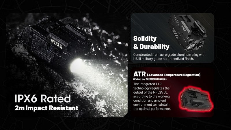 Lampe rechargeable pour arme Nitecore NPL25GL - 900 Lumens et laser vert  NYCTALOPE  