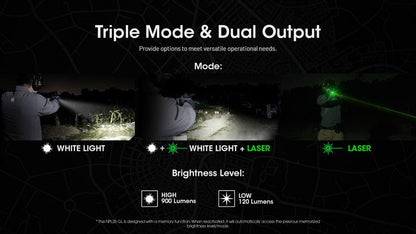 Lampe rechargeable pour arme Nitecore NPL25GL - 900 Lumens et laser vert  NYCTALOPE  
