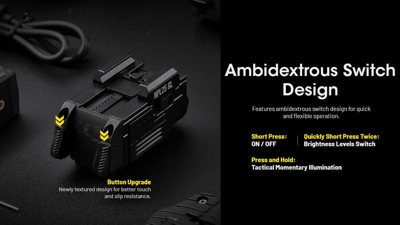 Lampe rechargeable pour arme Nitecore NPL25GL - 900 Lumens et laser vert  NYCTALOPE  