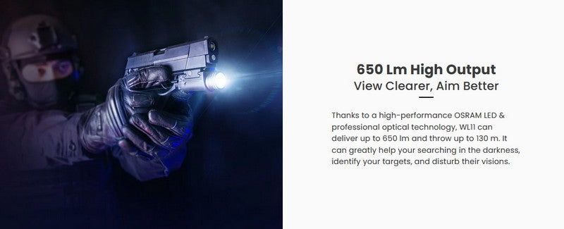 Lampe arme de poing Nextorch WL11 - 650 Lumens - Fixation sur rail  NYCTALOPE  