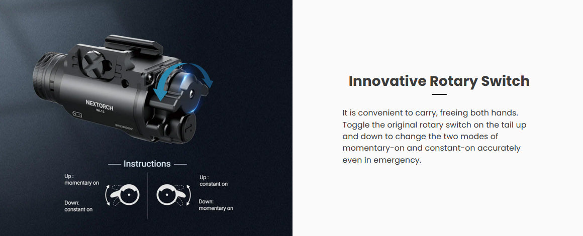 Lampe arme de poing Nextorch WL13 - 1300Lumens - Fixation sur rail  NYCTALOPE  