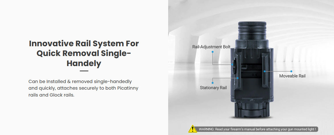 Lampe arme de poing Nextorch WL13 - 1300Lumens - Fixation sur rail  NYCTALOPE  