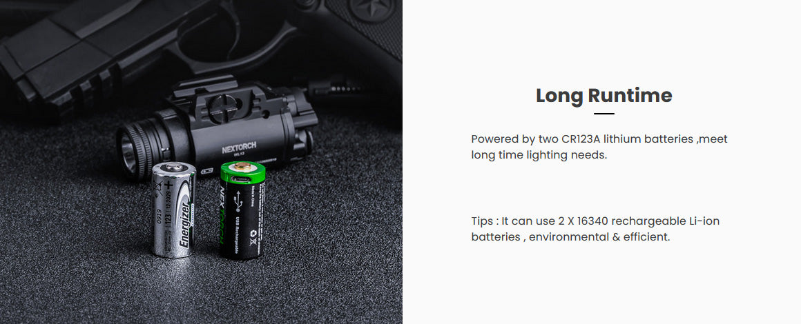 Lampe arme de poing Nextorch WL13 - 1300Lumens - Fixation sur rail  NYCTALOPE  