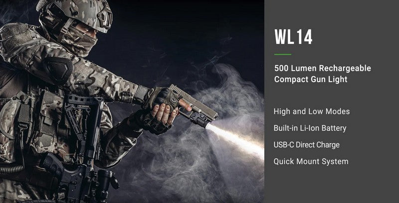Lampe arme de poing Nextorch WL14 - 500 Lumens - Rechargeable - Fixation sur rail  NYCTALOPE  