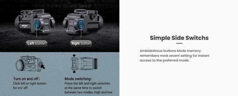 Lampe arme de poing Nextorch WL14 - 500 Lumens - Rechargeable - Fixation sur rail  NYCTALOPE  