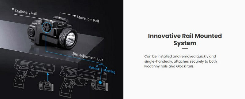 Lampe arme de poing Nextorch WL14 - 500 Lumens - Rechargeable - Fixation sur rail  NYCTALOPE  