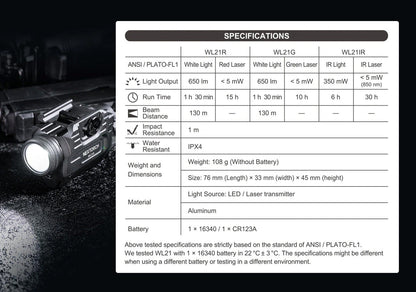 Lampe arme de poing Nextorch WL21iR - lumière + laser Infrarouge - Fixation sur rail  NYCTALOPE  