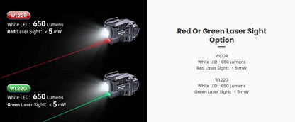 Lampe arme de poing Nextorch WL22G - 650 Lumens + laser vert - Fixation sur rail  NYCTALOPE  