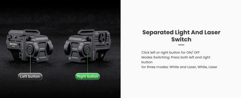 Lampe arme de poing Nextorch WL22G - 650 Lumens + laser vert - Fixation sur rail  NYCTALOPE  