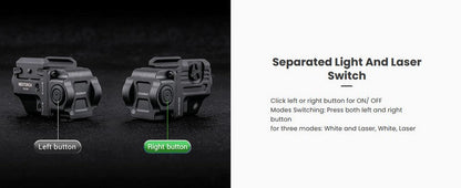 Lampe arme de poing Nextorch WL22G - 650 Lumens + laser vert - Fixation sur rail  NYCTALOPE  