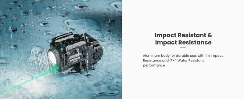 Lampe arme de poing Nextorch WL22G - 650 Lumens + laser vert - Fixation sur rail  NYCTALOPE  