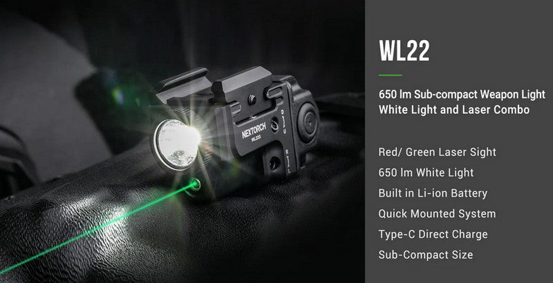Lampe arme de poing Nextorch WL22R - 650 Lumens + laser rouge - Fixation sur rail