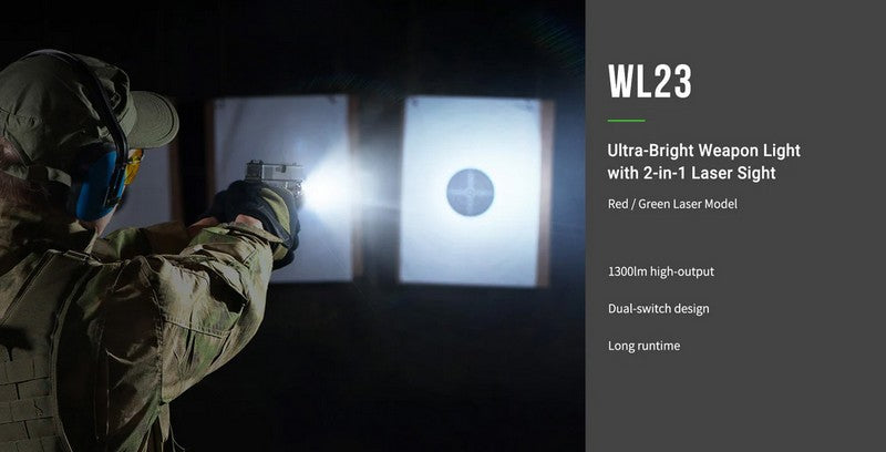 Lampe arme de poing Nextorch WL23G - 1300Lumens + laser vert - Fixation sur rail  NYCTALOPE  