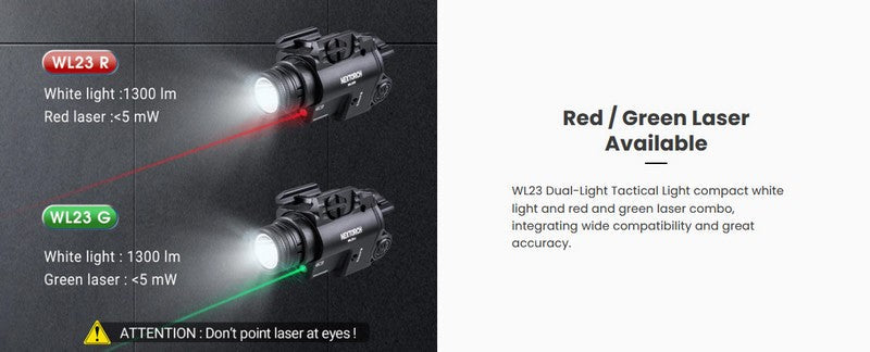 Lampe arme de poing Nextorch WL23G - 1300Lumens + laser vert - Fixation sur rail  NYCTALOPE  