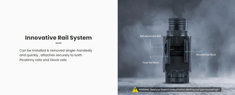 Lampe arme de poing Nextorch WL23G - 1300Lumens + laser vert - Fixation sur rail  NYCTALOPE  