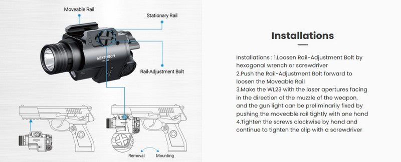 Lampe arme de poing Nextorch WL23G - 1300Lumens + laser vert - Fixation sur rail