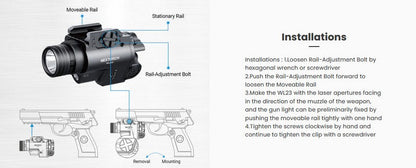 Lampe arme de poing Nextorch WL23G - 1300Lumens + laser vert - Fixation sur rail  NYCTALOPE  