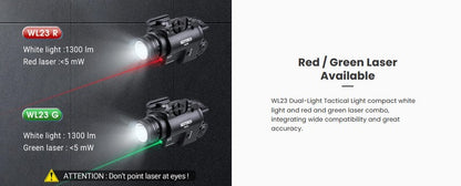 Lampe arme de poing Nextorch WL23R - 1300 Lumens + laser rouge - Fixation sur rail - NYCTALOPE