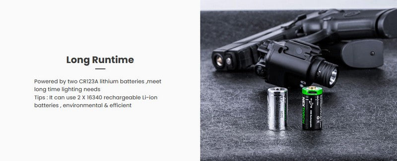 Lampe arme de poing Nextorch WL23R - 1300 Lumens + laser rouge - Fixation sur rail - NYCTALOPE